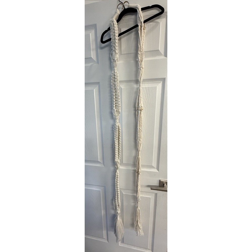 Pair Of VTG Wood Beaded (1) Macrame Plant Hanger White Set 2 Large 3 Plants/each